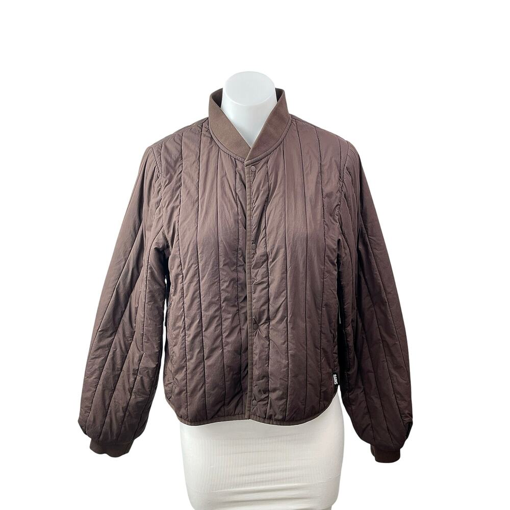 Rains Banja Liner Brown Quilted Long Sleeve Collared Sporty Bomber Coat Jacket S
